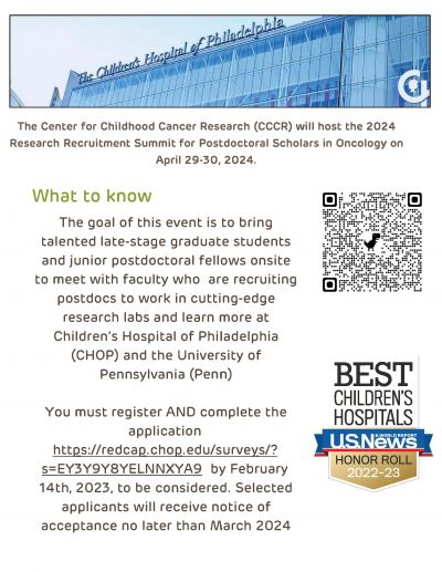 Postdoctoral Scholars in Pediatric Oncology Summit- April 29th- 30th 2024